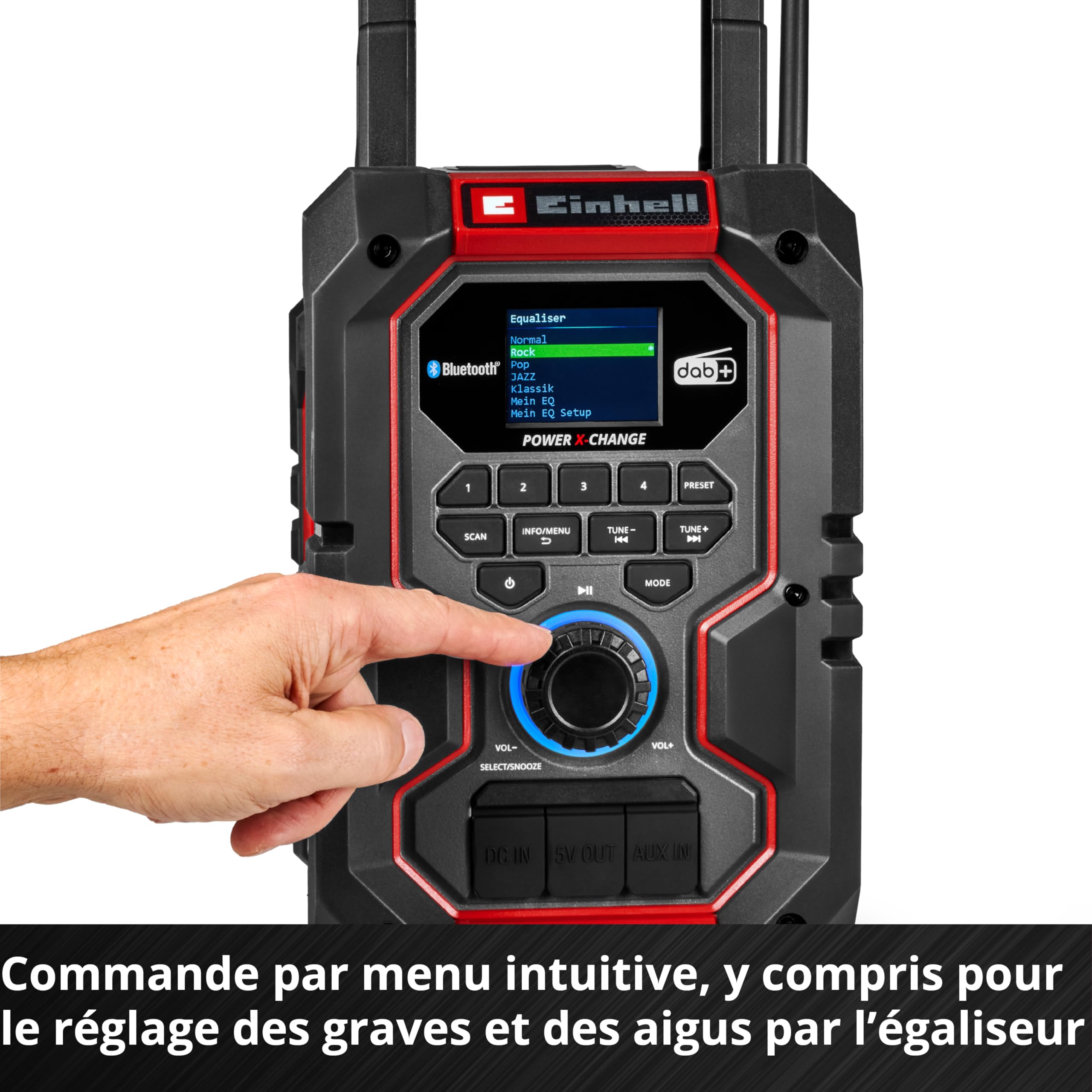 Radio de Chantier sans Fil Einhell Te-CR 18 Li Dab+/FM/BT-Solo | PXC | 18 V | DAB+ | FM | Bluetooth | AUX | USB | recherche automatique des stations | écran couleur TFT | IP65