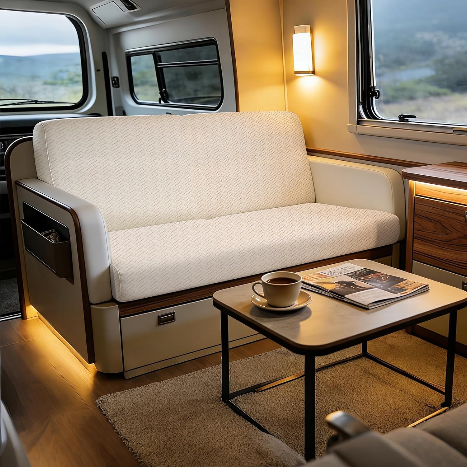 RV Dinette Cushion Covers, 2PCS Woven RV Couch Cover, Camper Cushion Covers, Camper-rv Sofa Cover for Couch, Bench Seat & Dinette Booth Cushions(Lvory White,[39.4" to 49.2"]×[19.7" to 25.6"])