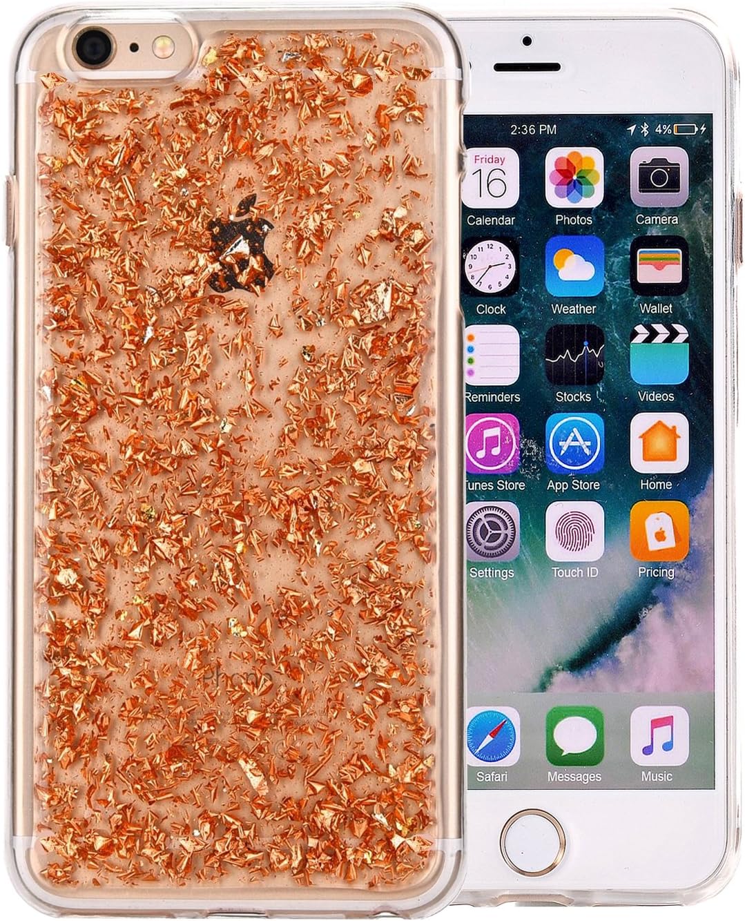 iPhone 6s Plus Case, iPhone 6s Plus Screen Protector, Cute Glitter Sparkly Cover with Foil Elements Slim Soft Flexible TPU Protective Design Thin fit for Apple iPhone 6s Plus 5.5 inch (Rose Gold)