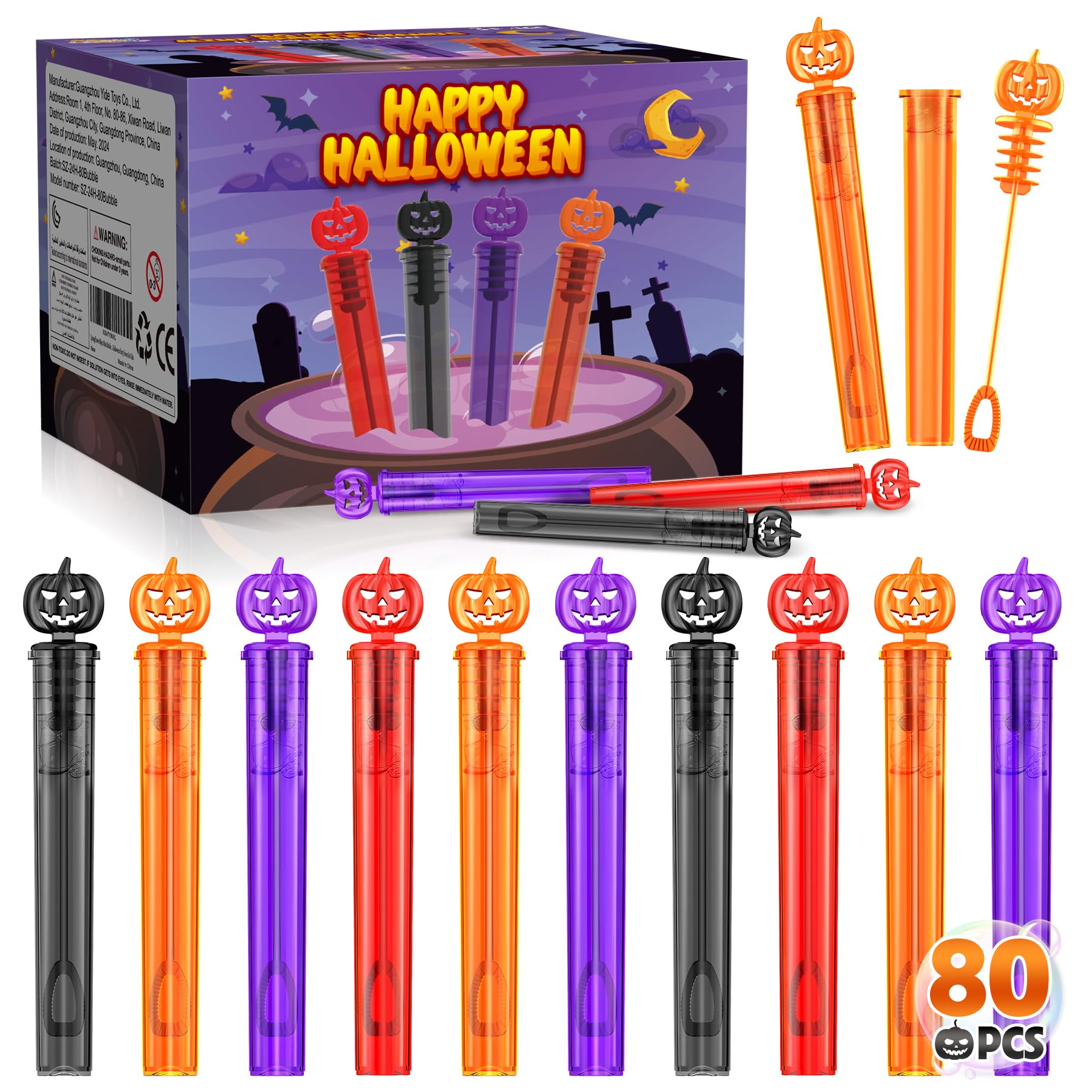 SpringFlower 80 PCS Halloween Party Favor For Kids, Halloween Mini Bubble Wands Halloween Gifts For Trick Or Treating, School Classroom Rewards, Halloween Goodie Bag Fillers