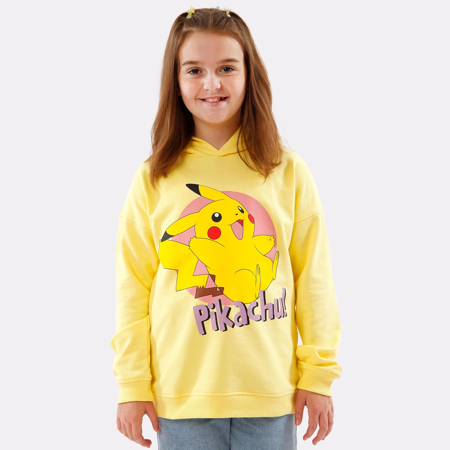 Pokemon Girls Hoodie | Pikachu Hoodie | Girls Yellow Hooded Sweatshirt | Ages 5 To 12 Years