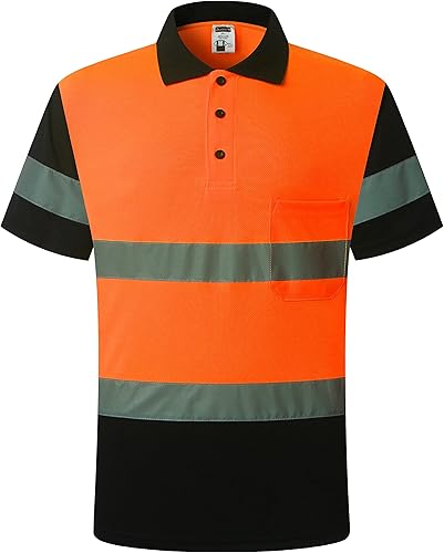 Miniatura 1 de JKWEARSA Hi Vis - Polo de seguridad, polo de construcción reflectante de alta visibilidad con bolsillo, camisas de trabajo