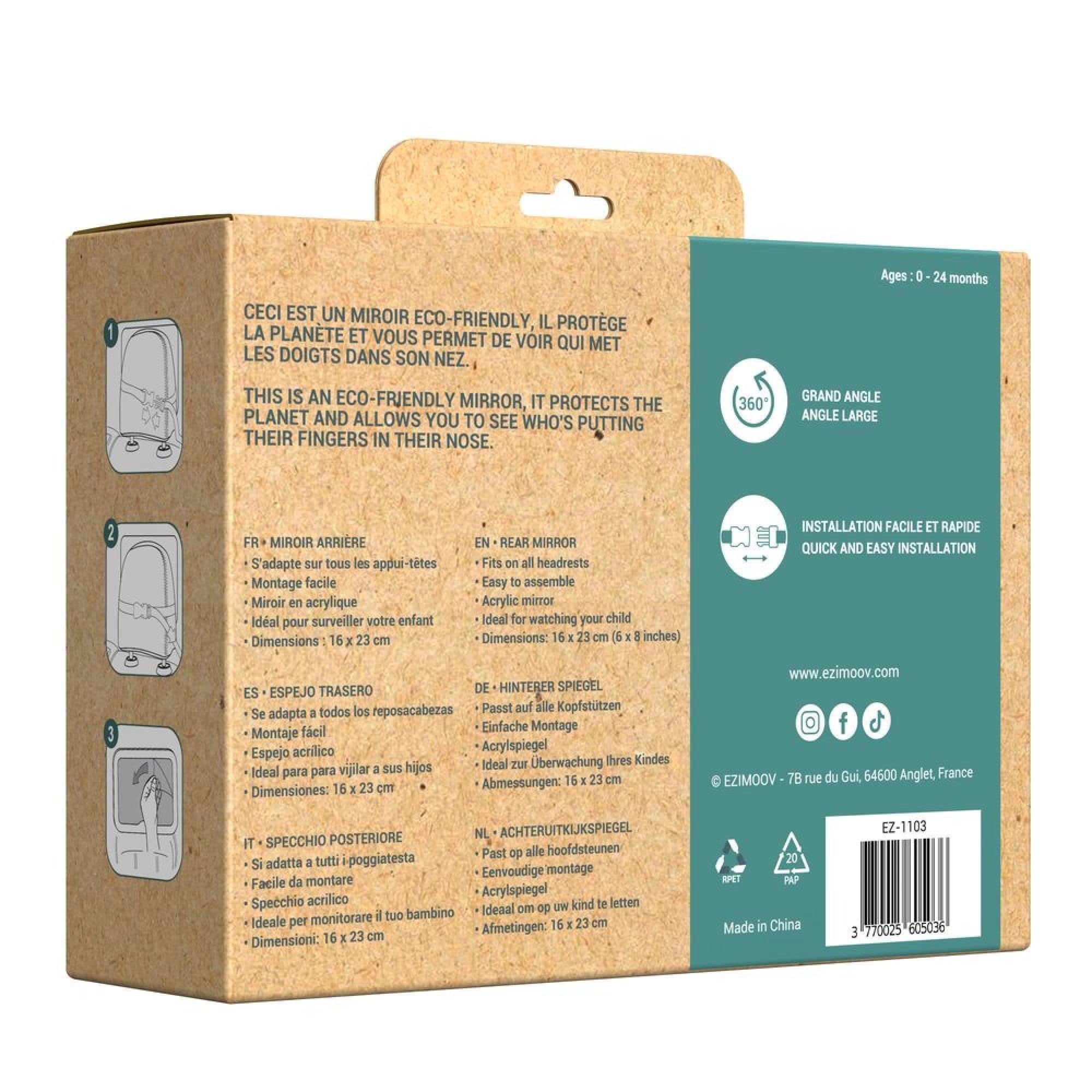 Miroir Voiture Bébé Siège Arrière – Rétroviseur Siège-auto Dos à la Route pour Voir Votre Enfant en Toute Sécurité – Eco-Friendly Matière rpet et Emballage Recyclable – Vue Large et Net