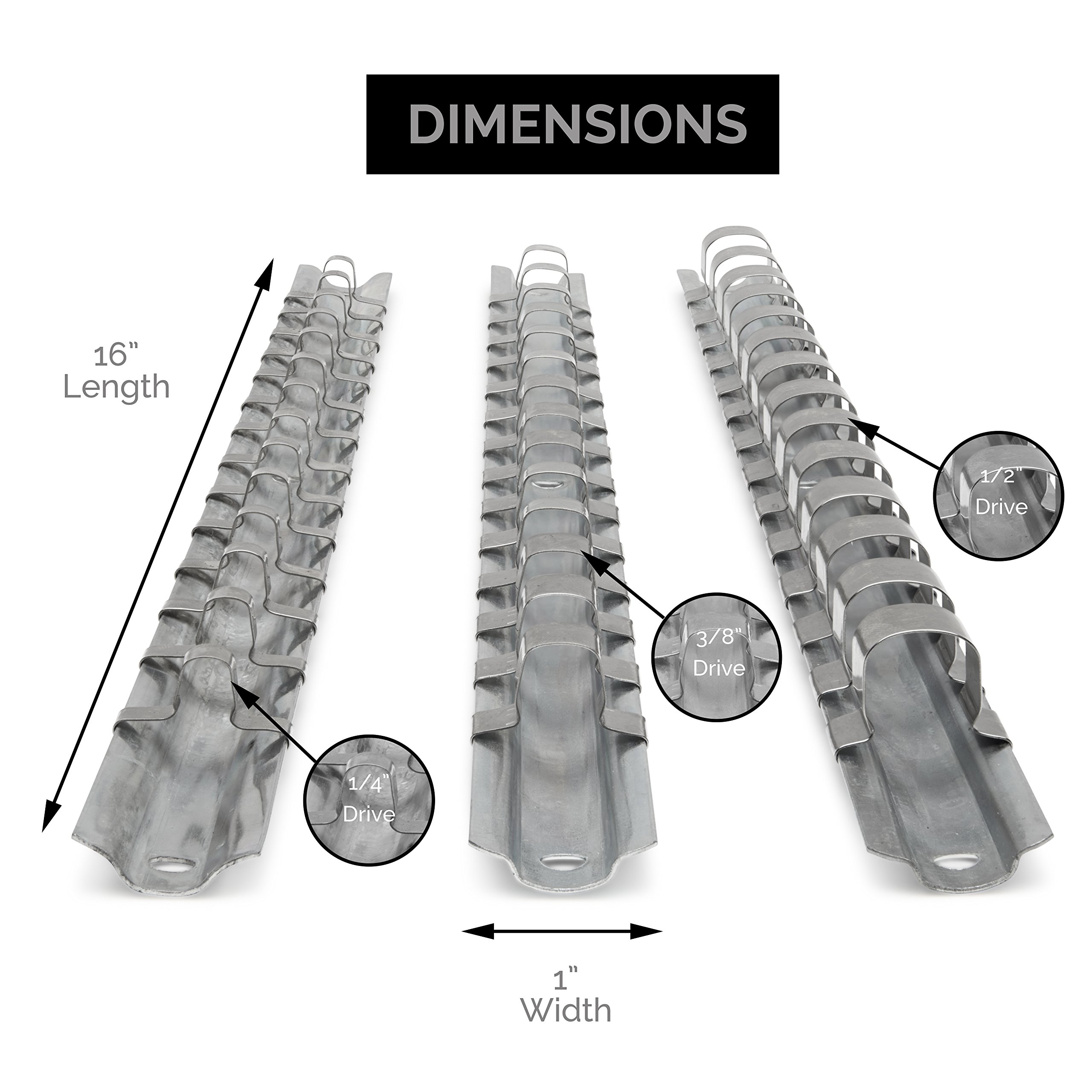 3 Piece Universal Socket Organizer Rail/Holder Set