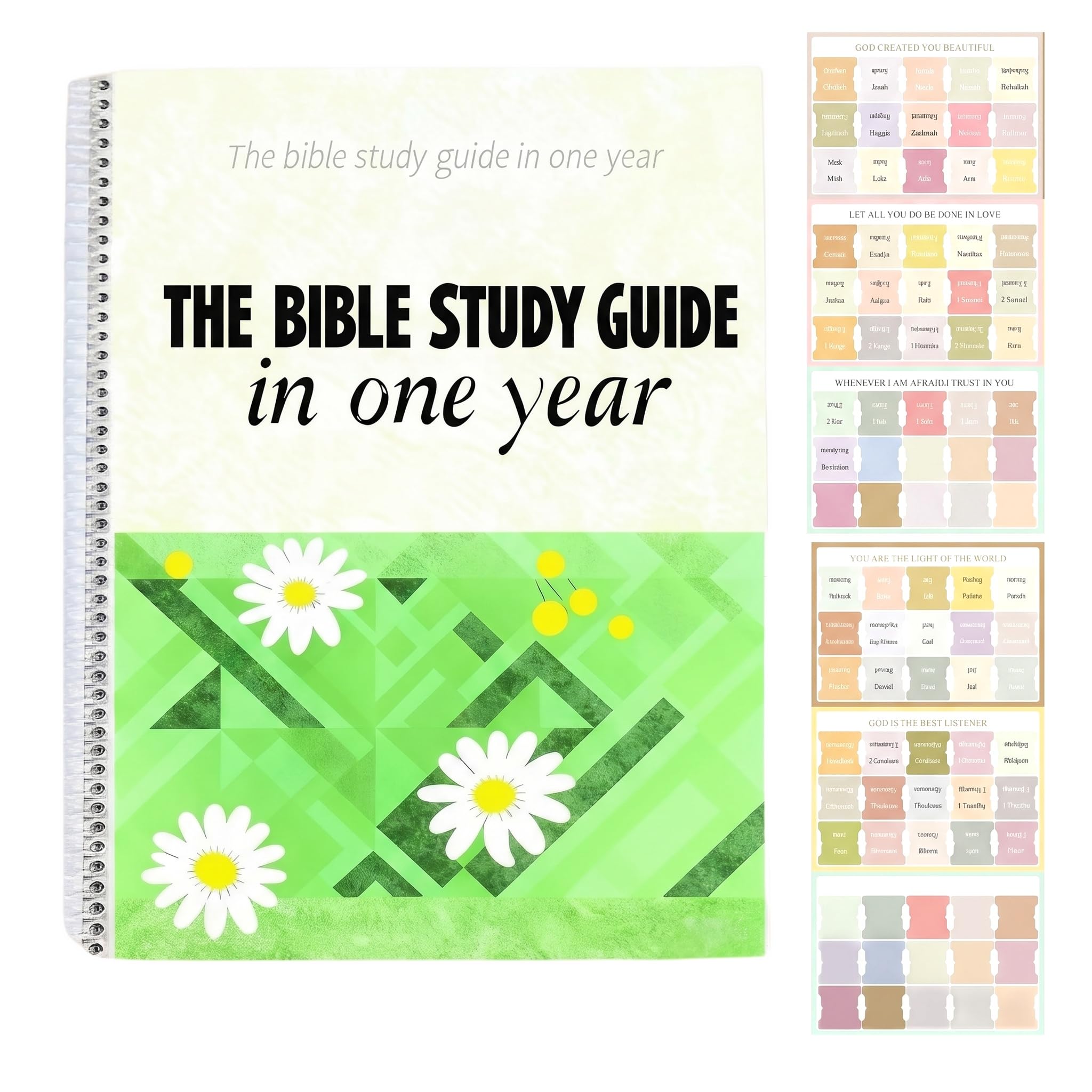 Ristpal The Bible in a Year: 52-Week Study Guide with 90 Laminated Tabs & Note-Taking Space,Spiral-Bound Bible Study Journal for Women & Beginners (A4 Size)​​