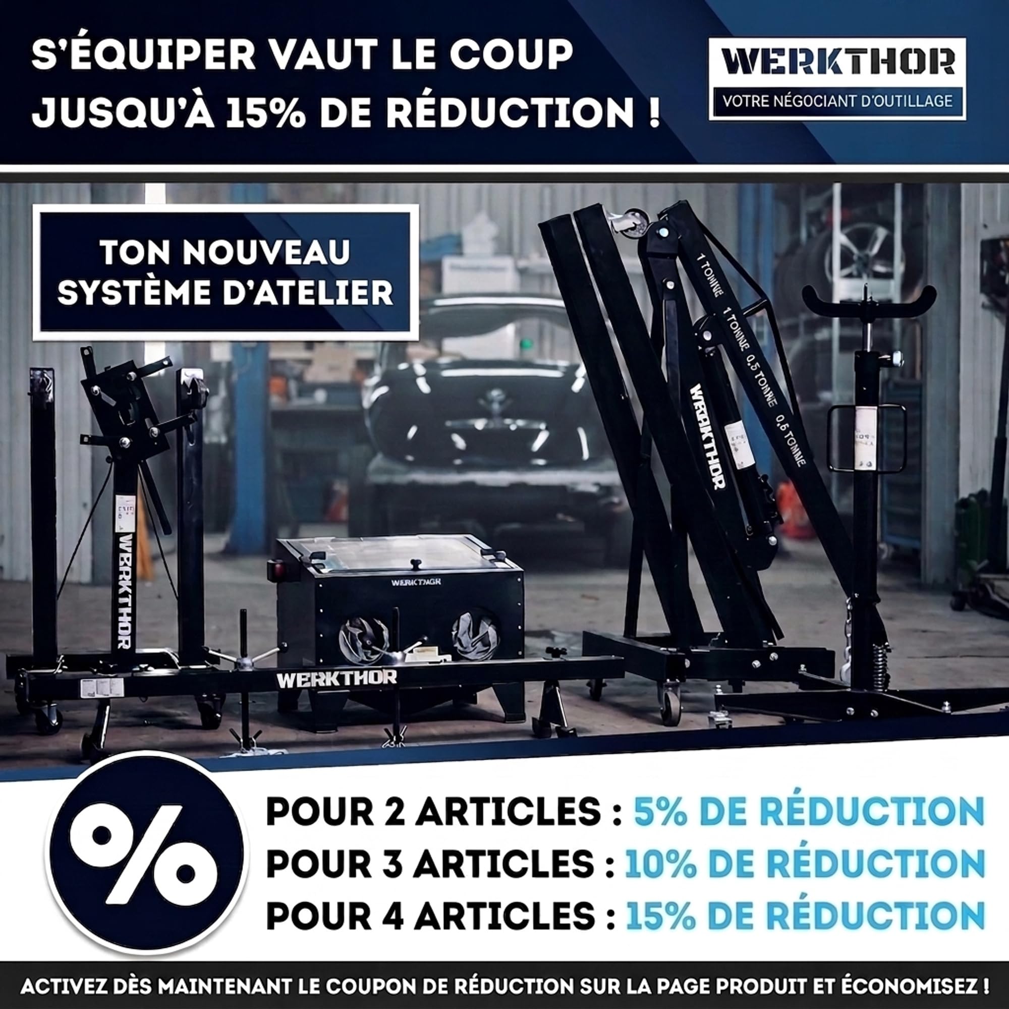 WERKTHOR Support Moteur Atelier 900kg | Support Moteur Rotatif 360° Extra Lourd | Support Moteur Professionnel Acier pour V8 Diesel Utilitaire