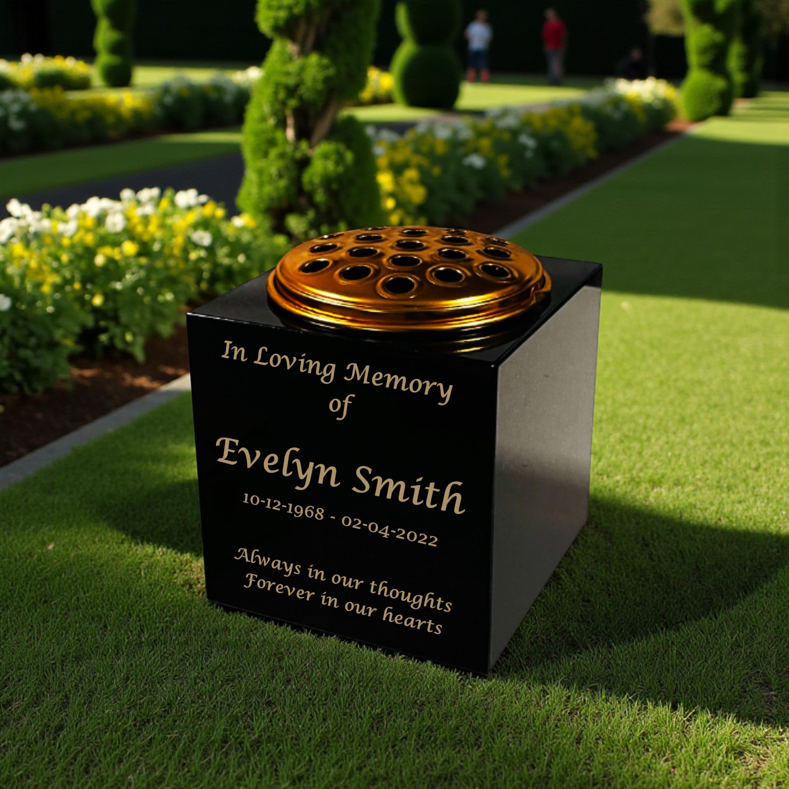 Personalised Granite Memorial Vase, Solid Granite, Heavy 8kg, Engraved 6x6x6 Inch, Gold Lettering, Crematorium, Grave Marker, Grave Side, Garden Memorial