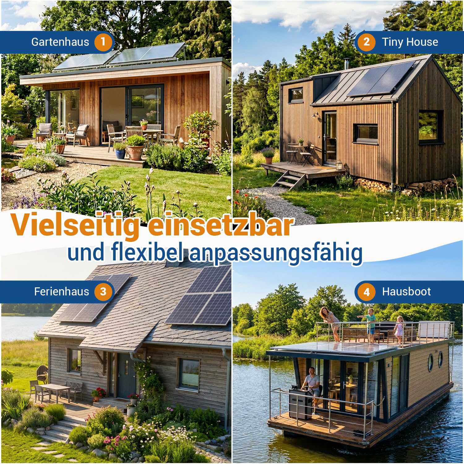 Insel Solaranlage PV-Anlage 5,0kW AC 7,2kWh Speicher, 3440WP Panele, LFP-Batterie, Victron Technik