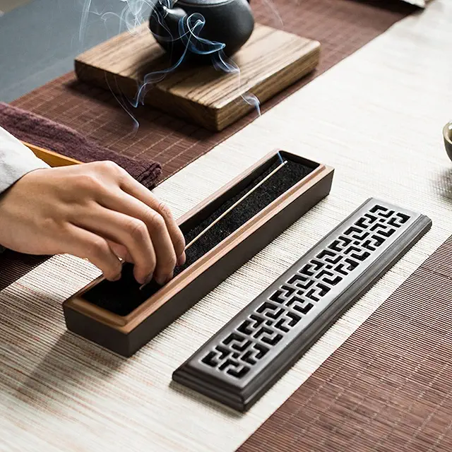 Boîte à Encens Rectangulaire Vintage en Porcelaine avec Couvercle et Bac à Cendres