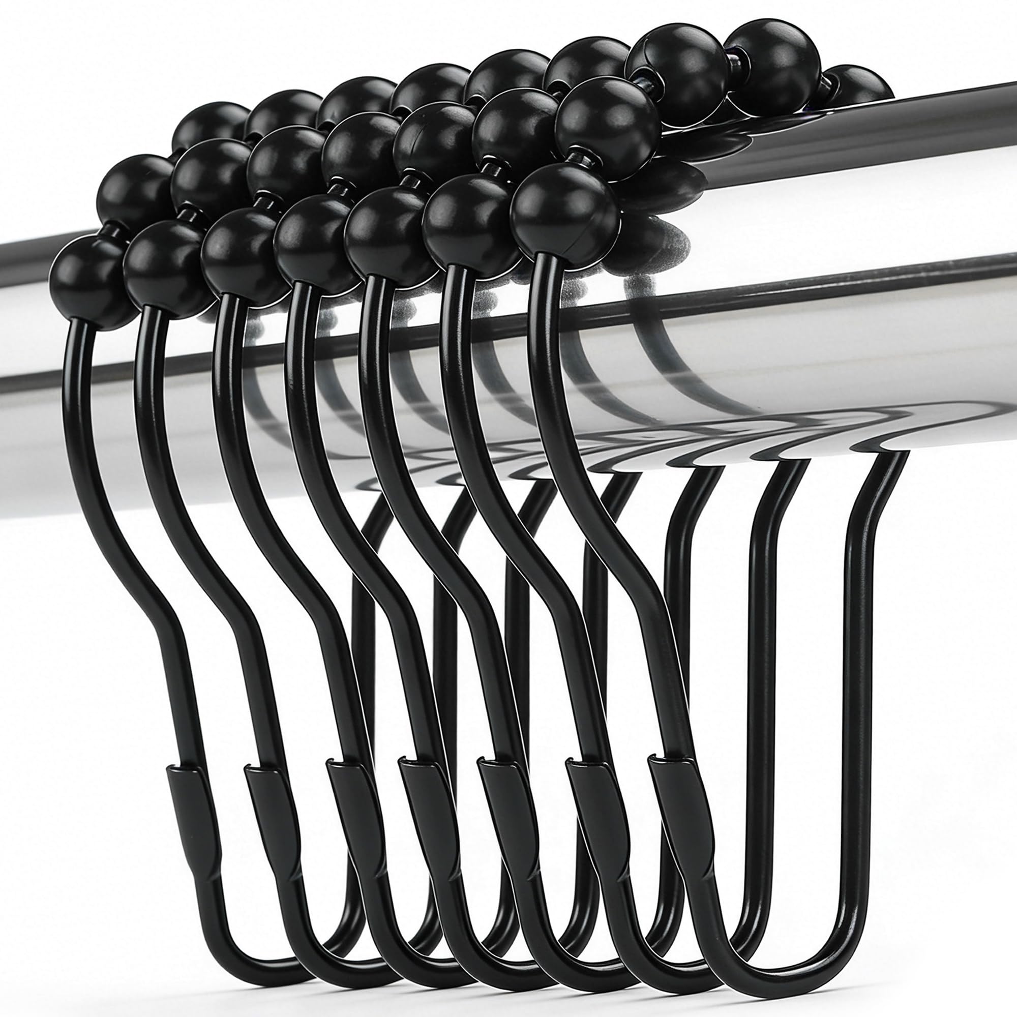 Shower Curtain Hooks Rings, Rustproof Metal Shower Curtain Rings for Bathroom Shower Rods Curtains - Set of 12, Matte Black