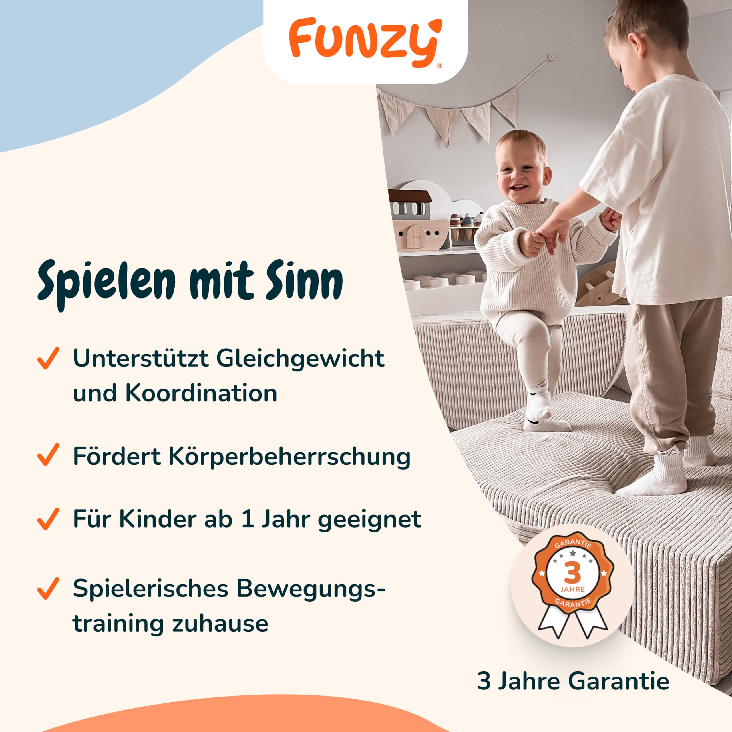 Funzy Hüpfpolster für Kinder – Hüpfmatratze mit Taschenfederkern, Sicherer & leiser Hüpfspaß, Cord-Bezug, Waschbar & Schadstofffrei, Für Motorik und Bewegung, Cord Kirschblüte Rosa, 85x65x21 cm