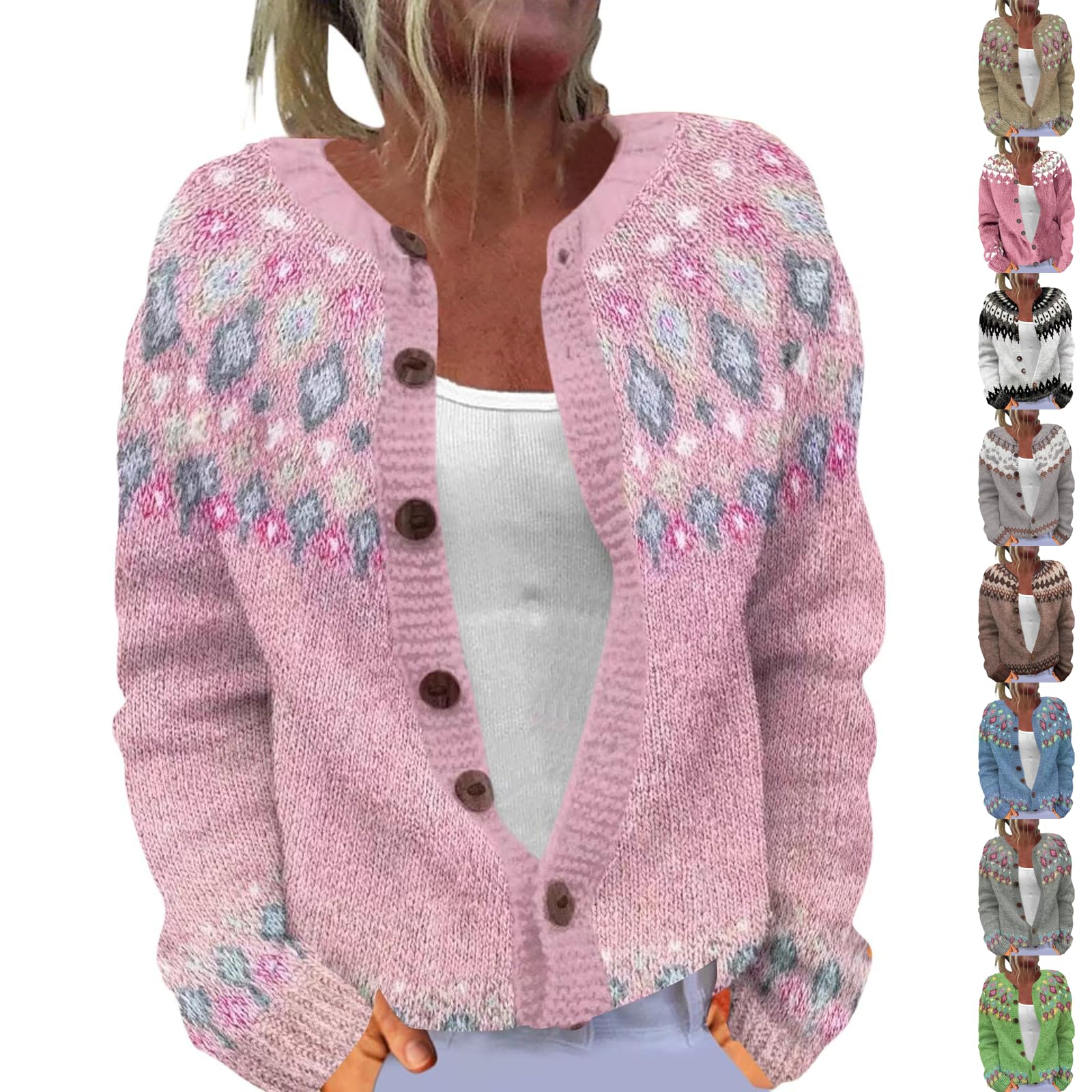 hamovessi Fair Isle Sweater Women Loose Cozy Button up Chunky Cardigan Sweaters Winter Warm Long Sleeve Knit Sweater