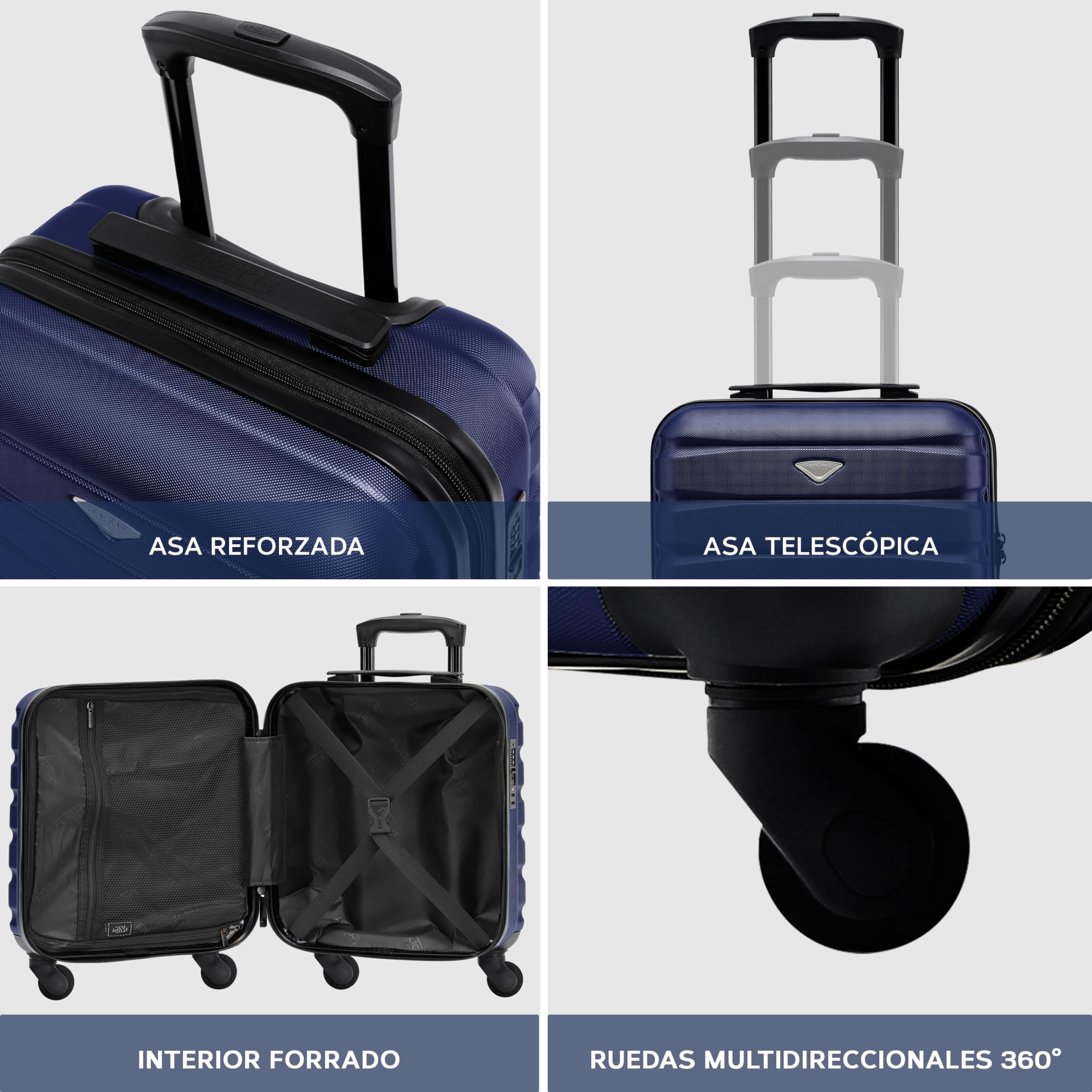 Flight Knight Maletas Rigidas ABS Ligeras de 4 Ruedas, Equipaje de Cabina y de Bodega Aprobadas Por Mas de 100 Aerolineas Como easyJet, British Airways, RyanAir, Virgin Atlantic, Emirates y Muchas Mas