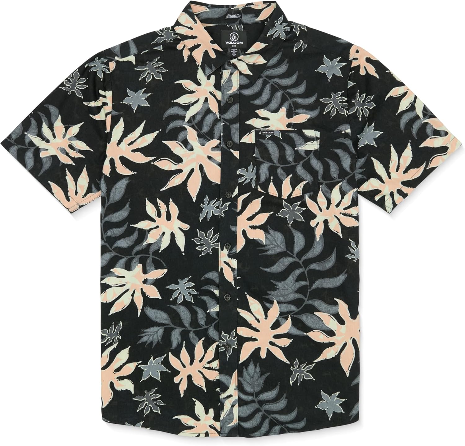 Volcom Mens Regular Marble Floral Short Sleeve Button Down Hawaiian Shirt
