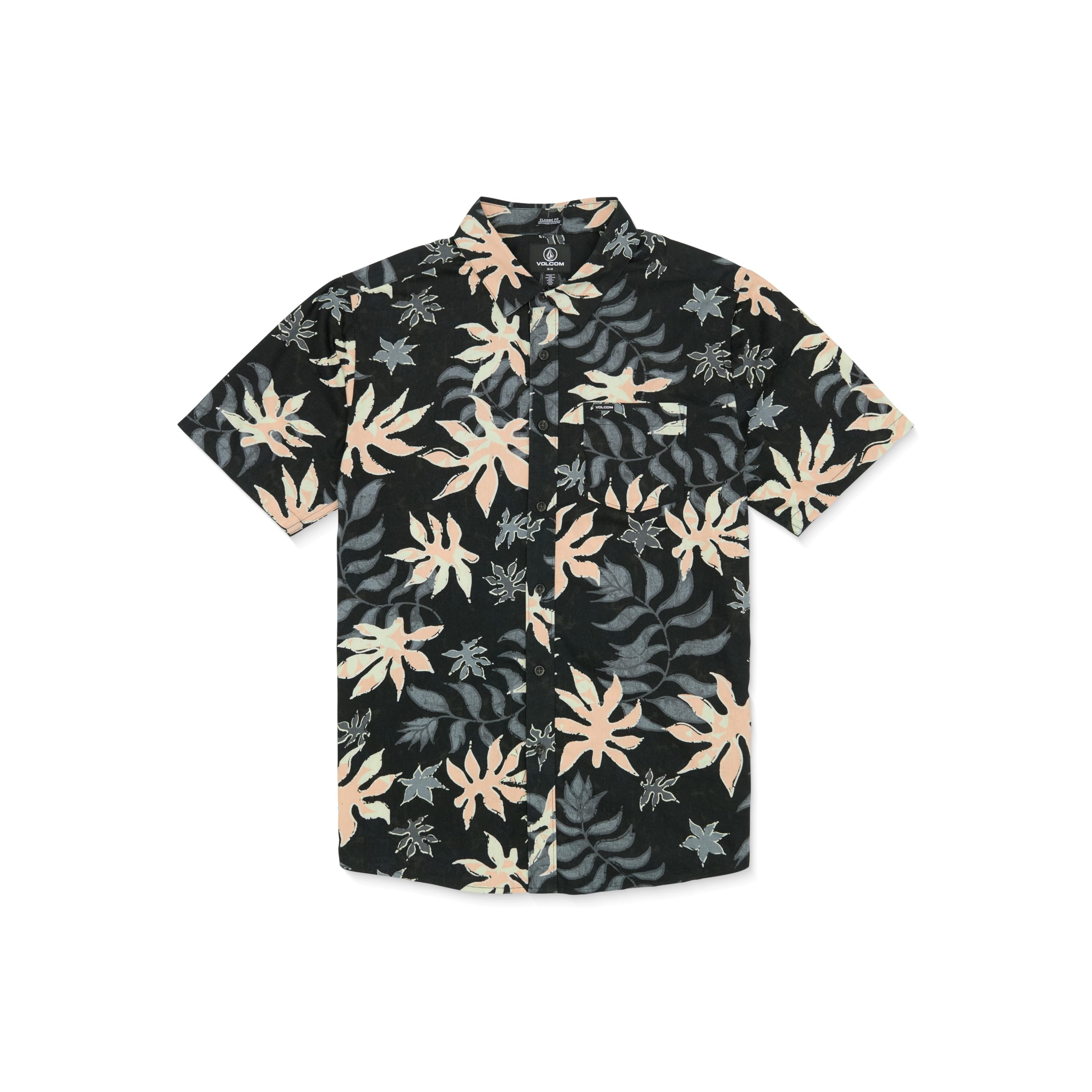 Volcom Marble Floral Short Sleeve Button Down Hawaiian Shirt Camisa Hawaiana de Manga Corta con Botones y Estampado Floral de mármol Hombre