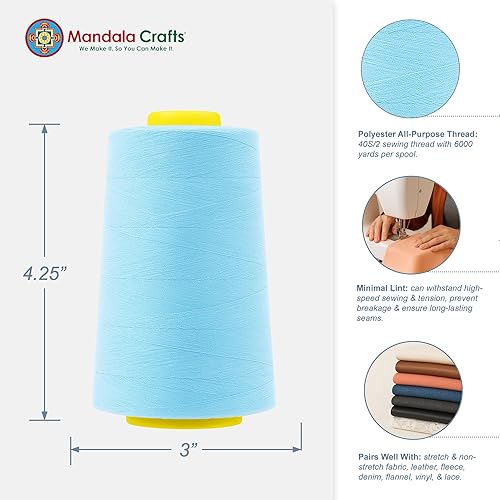 Vista 516 de Mandala Crafts - Hilo de coser multiusos de poliéster para máquina de coser de sarga, sobrehilado, acolchado Beige