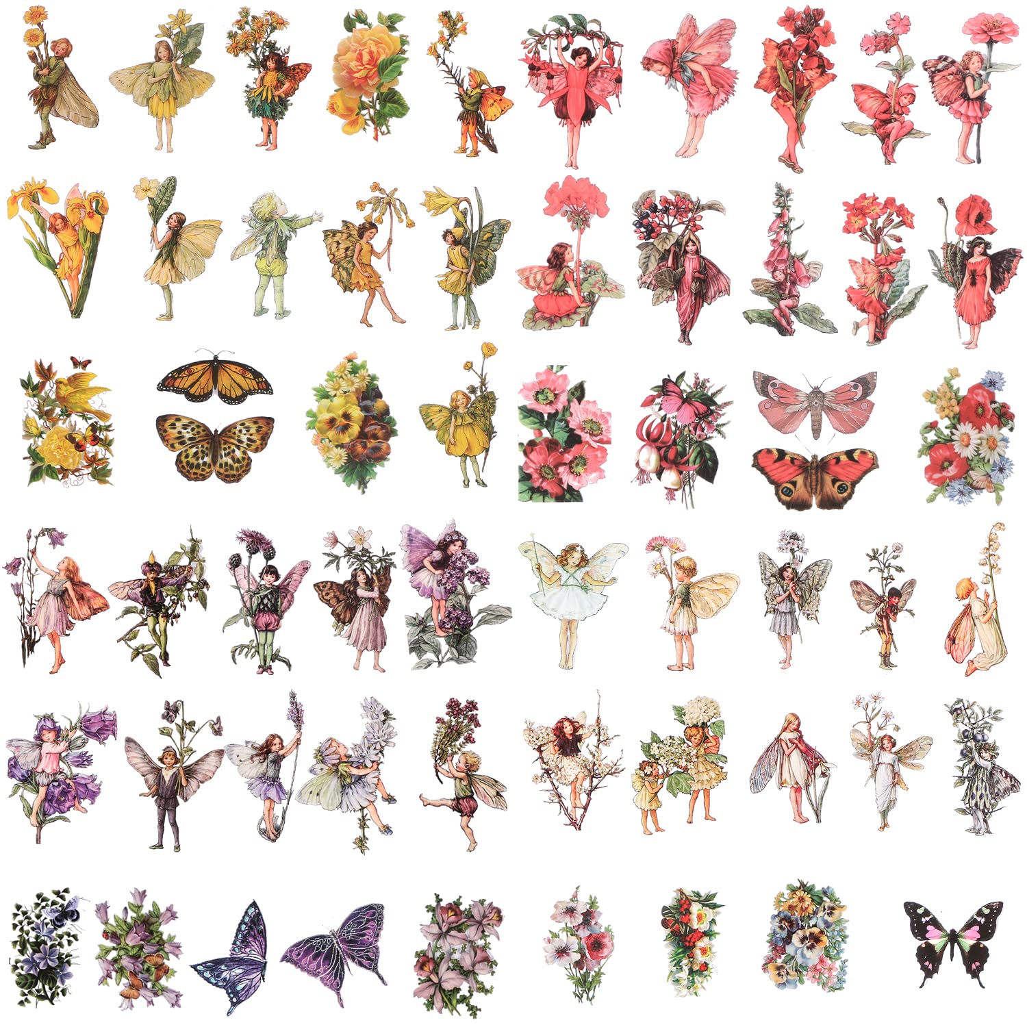 BENOSPACE 180Pcs Fairy Stickers Vintage Butterfly Flower Plant Scrapbooking Sticker Transparent Botanical Aesthetic Supplies for DIY Craft Diary