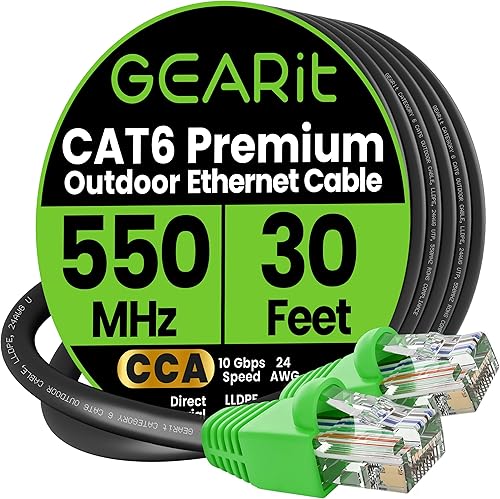 GEARit - Cable Ethernet RJ45 Cat6 de exterior, velocidad transferencia 10 Gpbs, conector chapado en oro, recubierto de cobre, resiste rayos UV, disponible en Yaxa Costa Rica