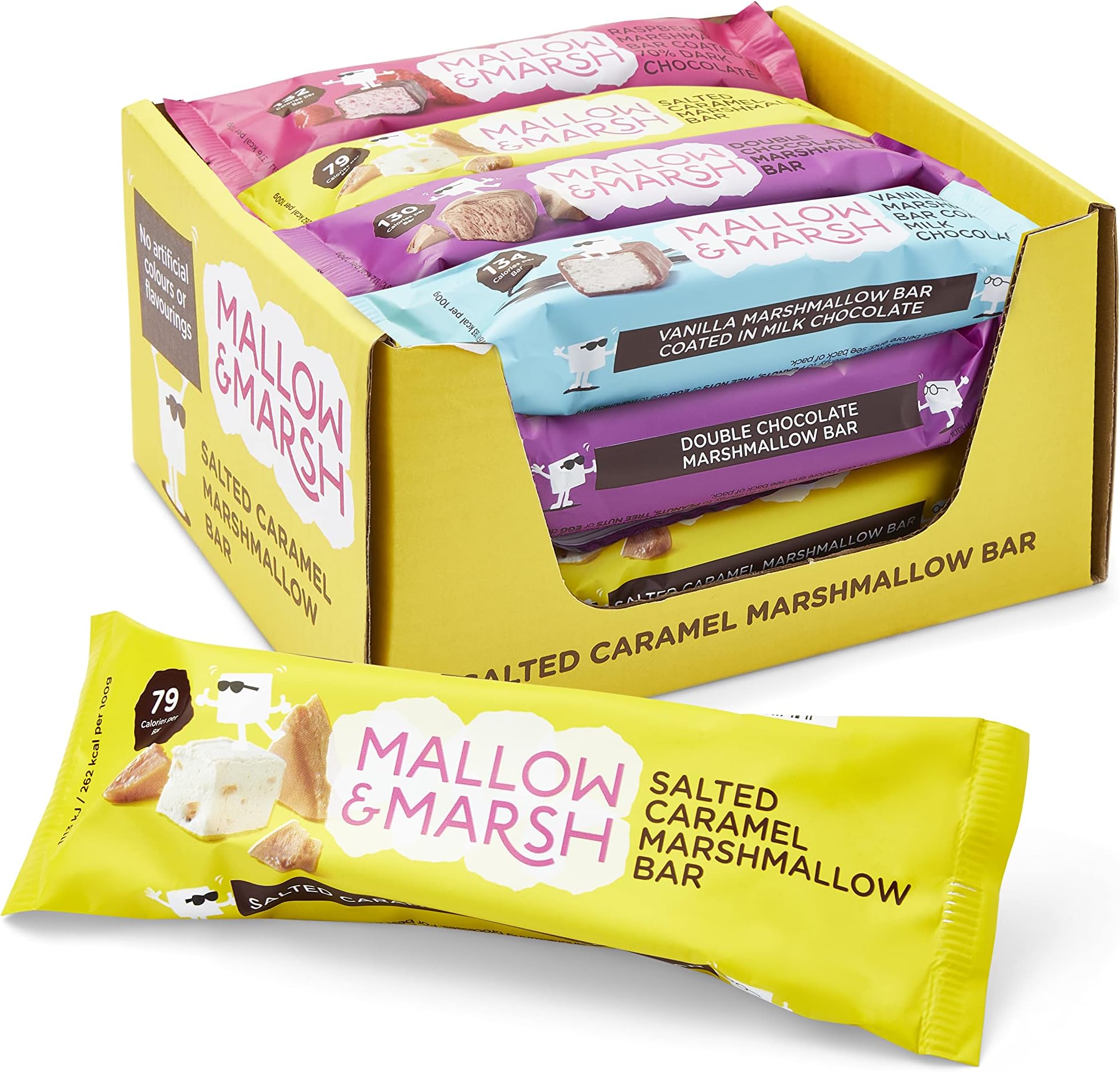Mallow & Marsh Mixed Flavours Marshmallow Bars - Salted Caramel, Raspberry, Vanilla, Double Chocolate - Multipack 12 x 35g