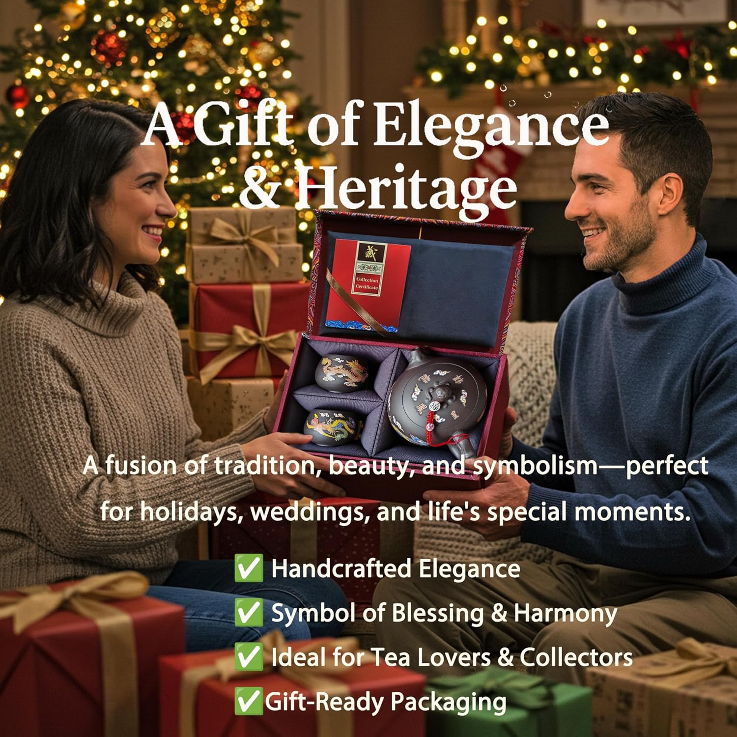 Hand-made Dragon and Phoenix Color-changing Purple Clay Magic Teapot -18oz Large Zisha Tea Pot Chinese Gong Fu Tea Set Tea Lover‘s Gift (Teapot+2Cups)