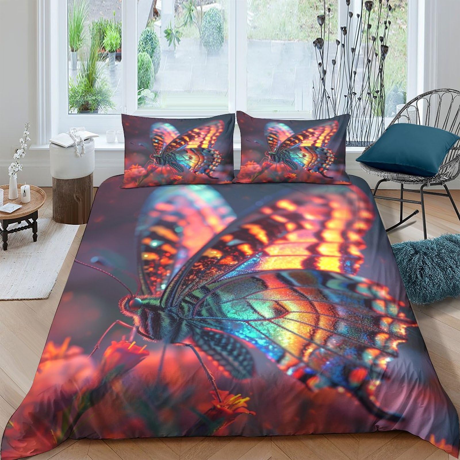 BARDYS Butterfly 3D Print Moths Quilt Cover Comforter Covers for Boys Girls Duvet Cover with Pillow Cases Bedding Set Soft Microfiber with Zipper Closure 3 Pieces Double（200x200cm）