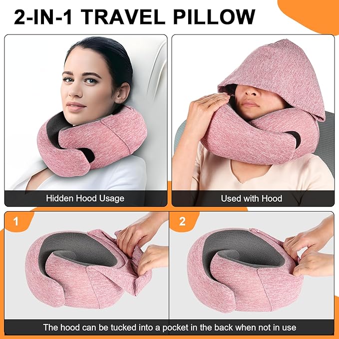 Almohada de Viaje con Capucha Espuma Viscoelástica Roja miniatura 3