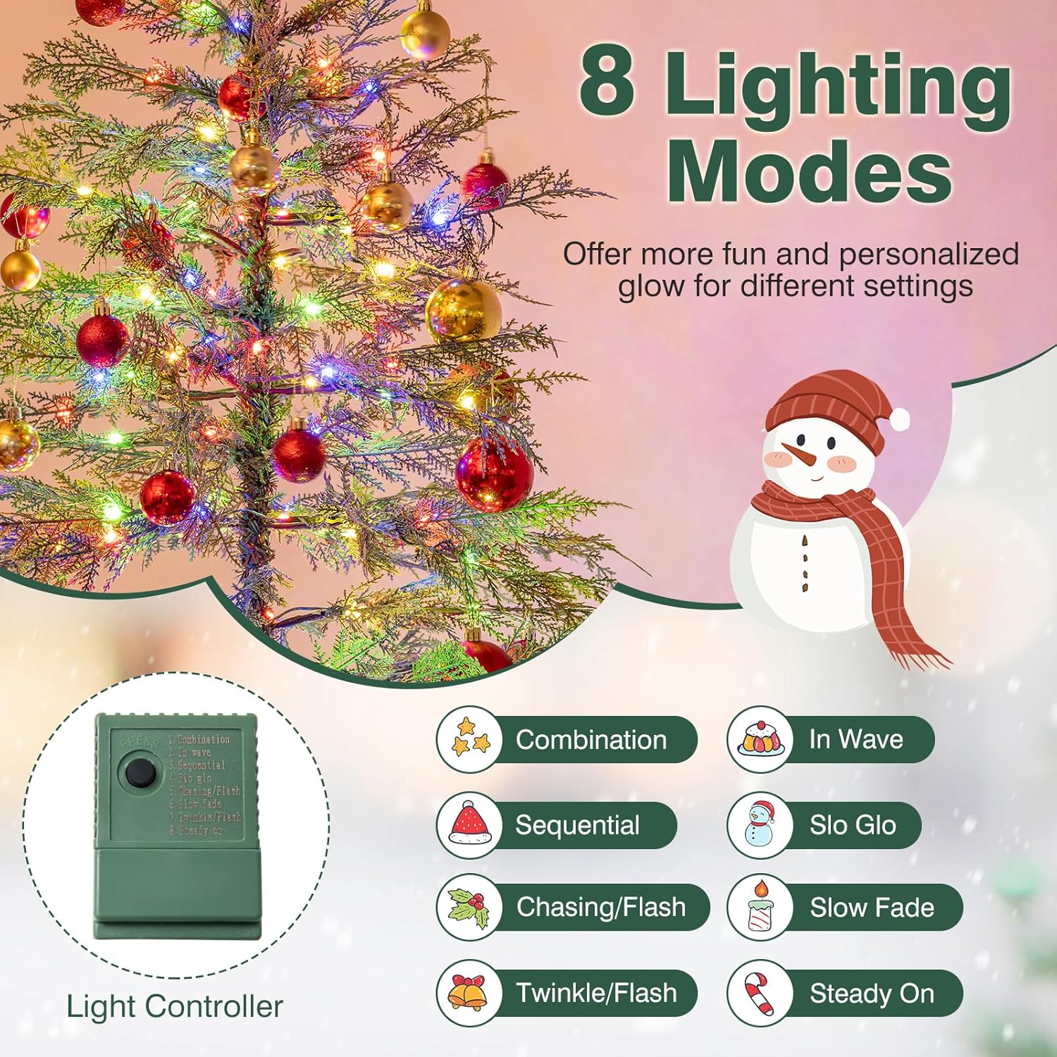 DREAMADE 7.5 FT Pre-Lit Christmas Tree, Lighted Sparse Xmas Fir Tree w/ 500 Multicolor LED Lights & Metal Stand, Artificial Christmas Tree for Home Office Party Holiday Decoration, Green
