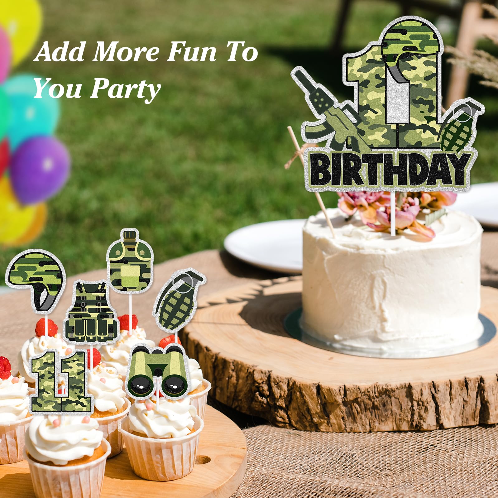 Camoufalge Birthday Party Cake Topper Camo Cupcake Toppers Camo Gree Happy Birthday Cake Decoration For Army Soldier Military Theme Baby Shower Supplies