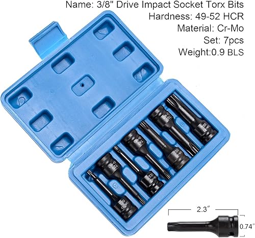 Miniatura 10 de HELAKLS Juego de 8 puntas de enchufe Torx Star de impacto de 12 pulgada T30 T40 T45 T50 T55 T60 T70 T80 Cr-Mo Construcción de una sola pieza de 3