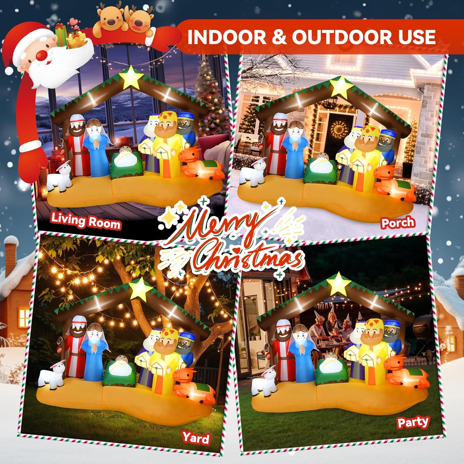 8FT Christmas Inflatables Nativity Scene Outdoor Decorations with LED Lights, Large Nativity Set, Blow Up Christmas Inflatable Decorations for Xmas Party Lawn