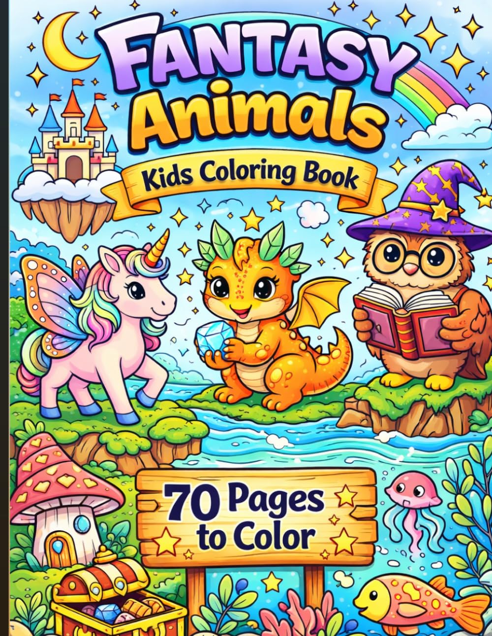 Fantasy Animals Coloring Book for Kids: 70 Magical Pages of Cute Dragons, Unicorns, and Adorable Fantasy Creatures for Fun & Relaxation