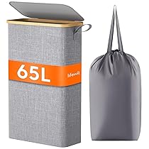 Lifewit Cesto Portabiancheria Salvaspazio, Cesta Biancheria Sporca con Coperchio, Porta Biancheria Sporca Slim per Bagno, Laundry Basket per Camera da Letto, Bagno, Lavanderia, 65 L, Grigio
