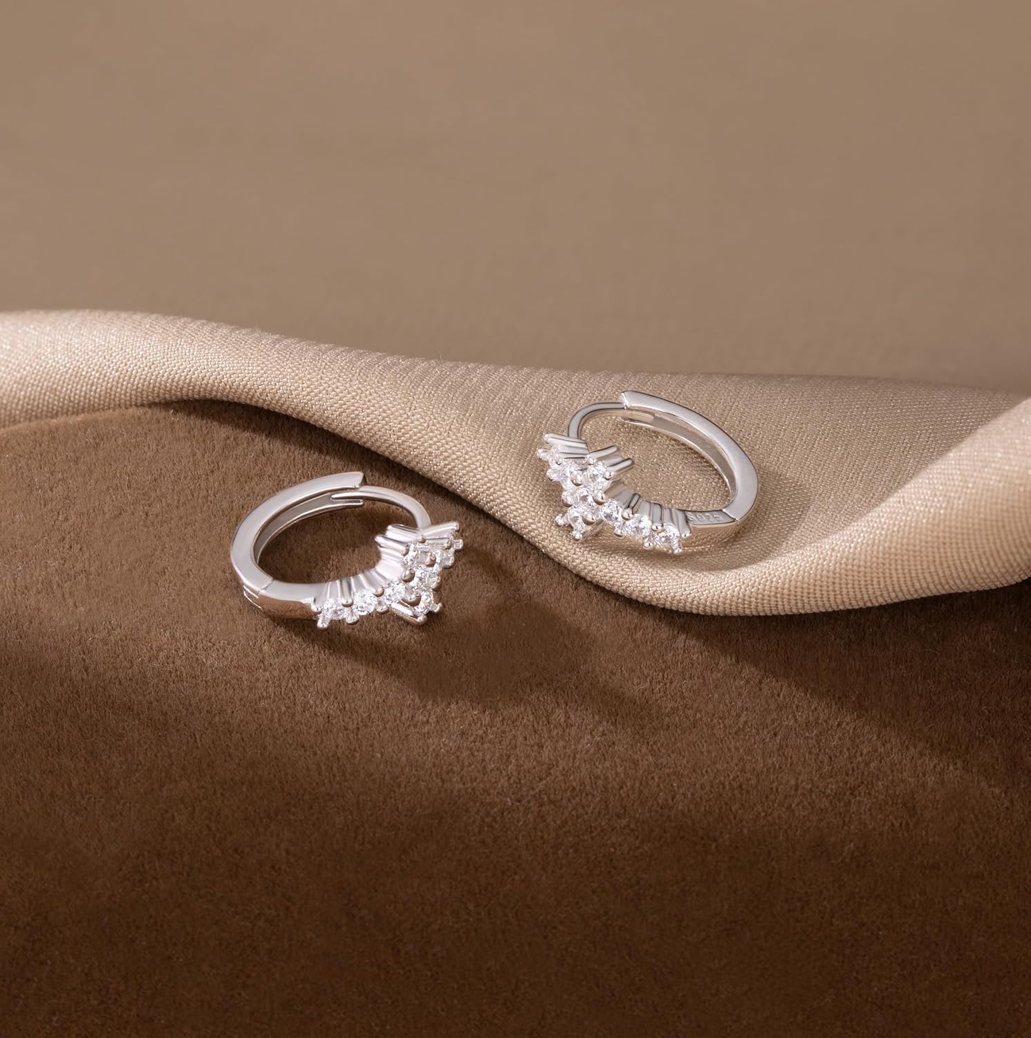 Reffeer Solid 925 Sterling Silver CZ Cross Hoop Earrings for Women Teen Girls Cross Huggie Earrings Cartilage Helix - Image 5