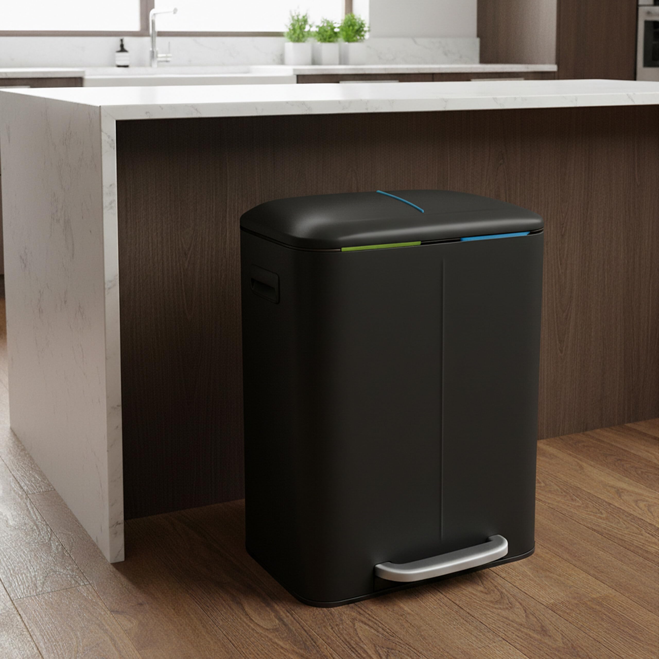 Relaxdays Kosz na śmieci, 2 przegródki, 2 x 20 l, wyjmowany kosz wewnętrzny, Softclose, nożny, metal, kosz na śmieci do kuchni, czarny