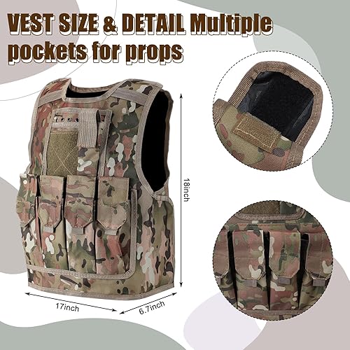 Miniatura 5 de Paquete de 4 chalecos tácticos para niños, casco y guantes, juego de máscara de paintball con bolsa extraíble, casco rápido de paintball Airsoft,