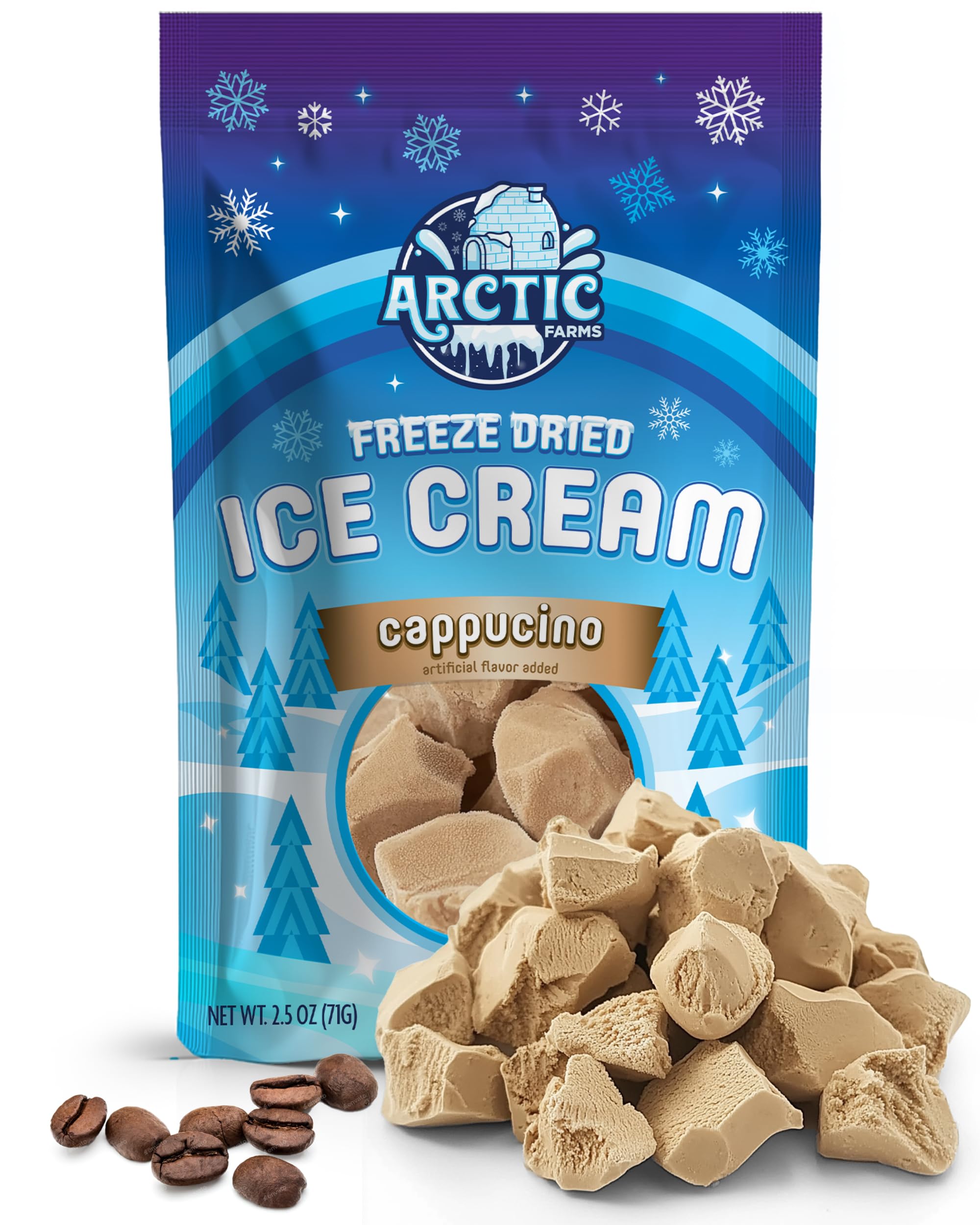 Arctic Farms Freeze Dried Ice Cream Bits Bagged and Boxed - Does Not Melt (2.5oz, Cappuccino)