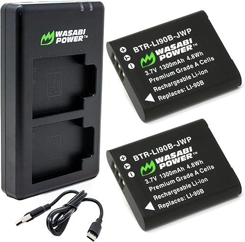 Wasabi Power Batería (paquete de 2) y cargador dual USB-C para Olympus LI-90B