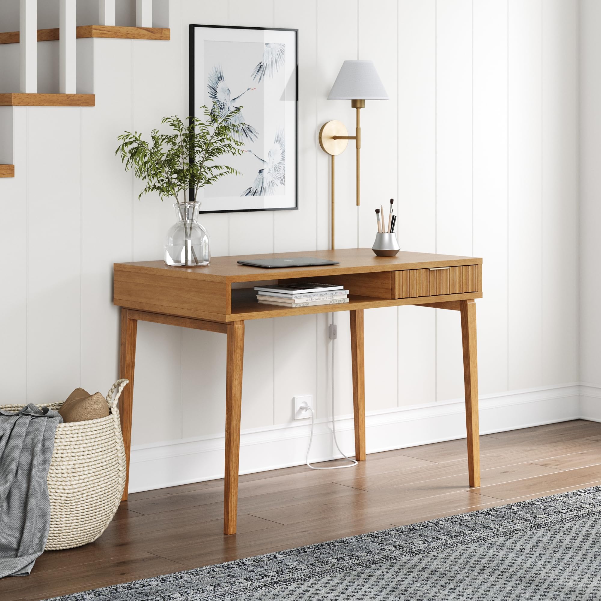 Photo 1 of (MINOR DAMAGE/ SEE NOTES) 
Nathan James Jacklyn Modern Home Office Writing Desk, Small, Natural Brown Wood Natural Brown Wood Desk