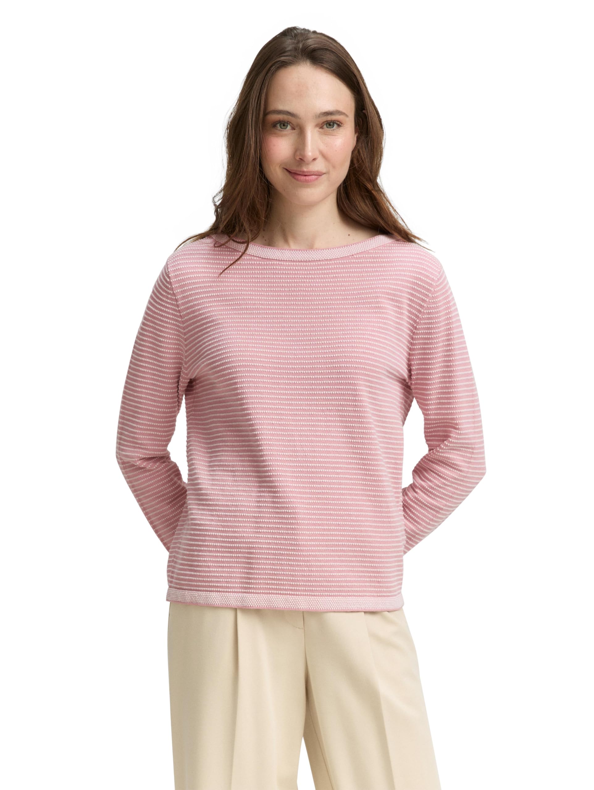 TOM TAILOR Women's Jumper, 38706 - Rose Bubble Knit Stripe, XL