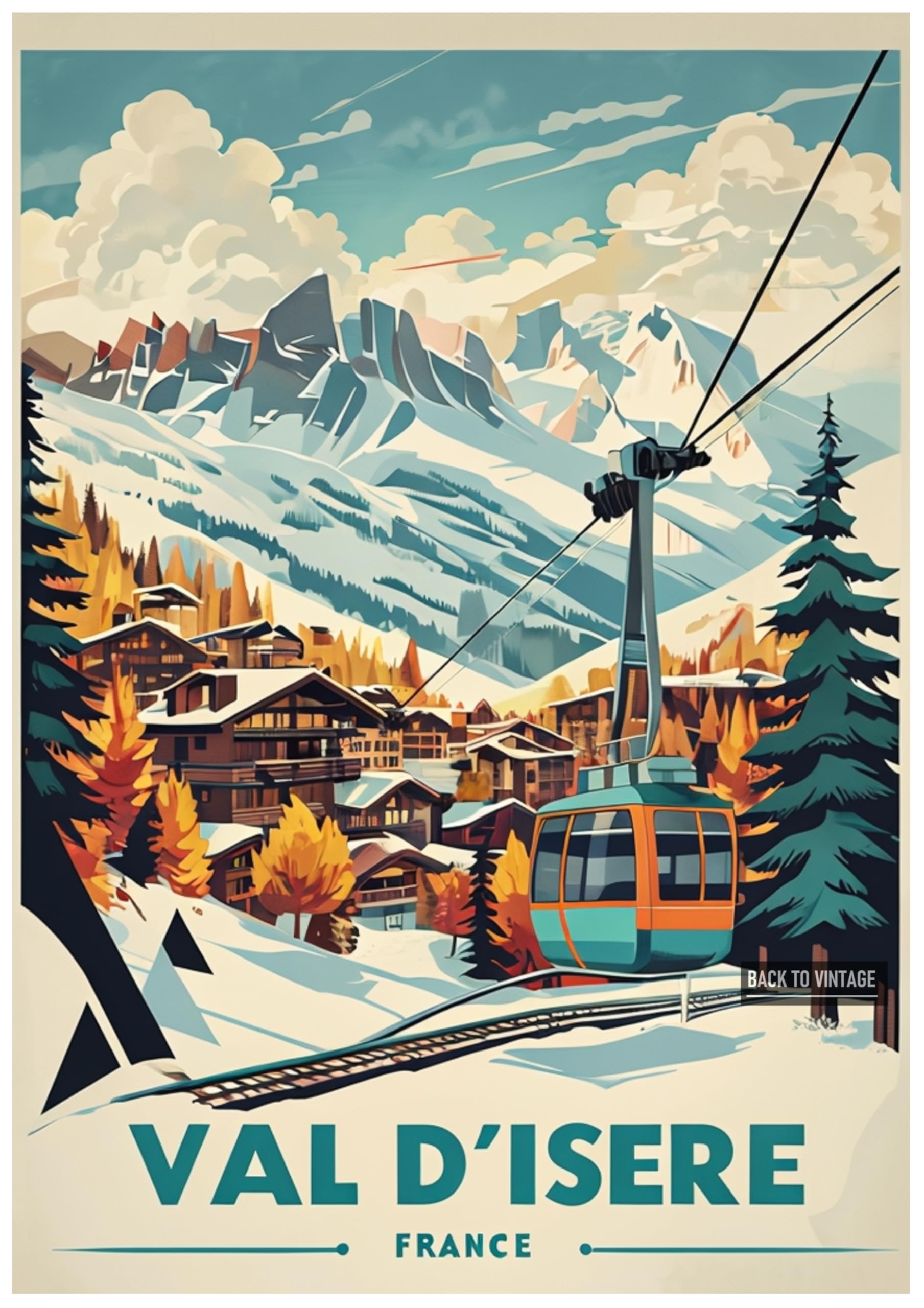 Back To Vintage Multicoloured Val D'isere - Vintage Ski Resort Poster A4 Size Retro Winter Sports Wall Art Alpine Mountains Snow Landscape Home Decor For Ski Lovers