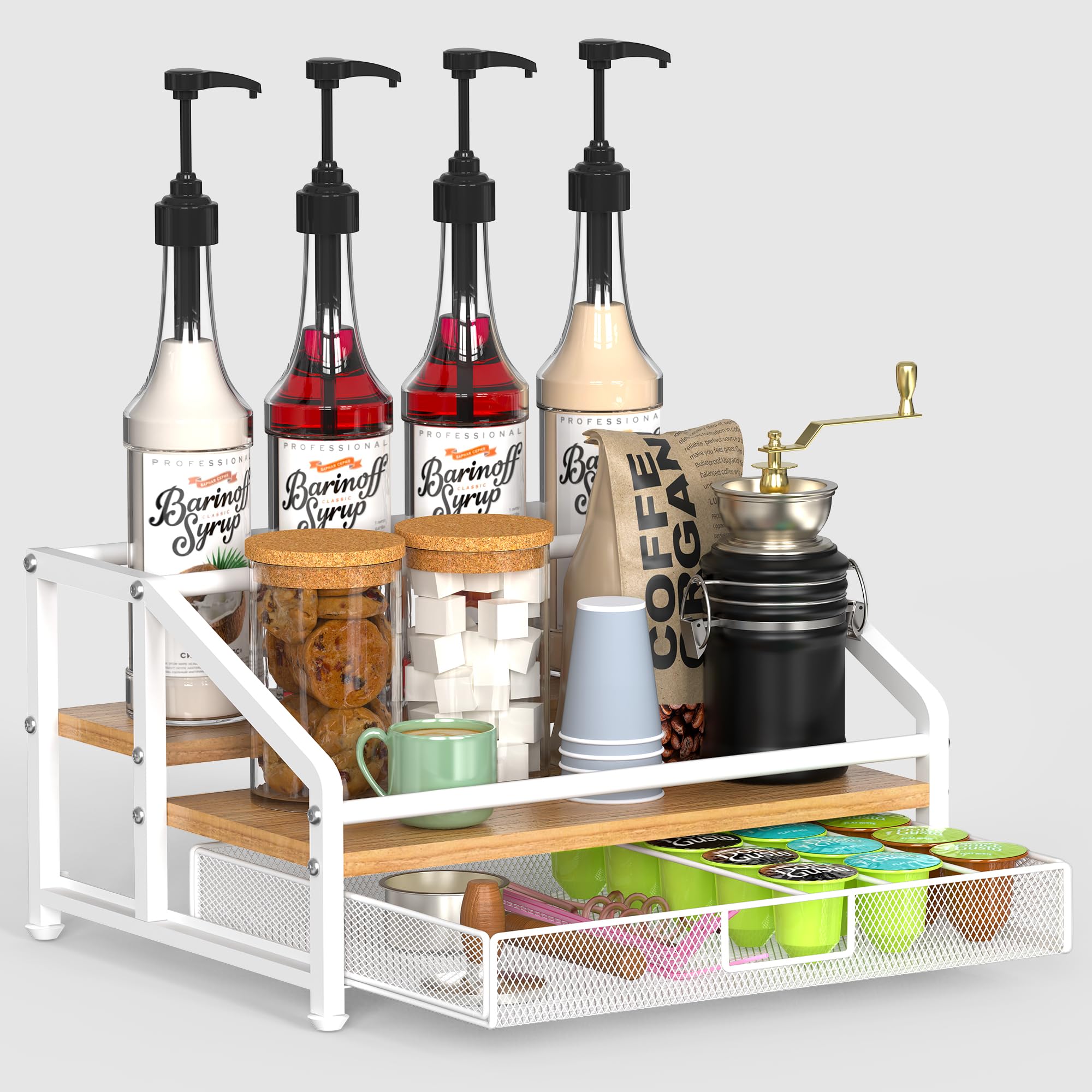 Panier de rangement de 35 K et support de sirop de café Alyoen pour l'organisation du comptoir