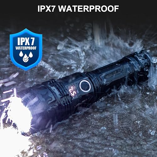 Miniatura 7 de TUNFOU Linternas recargables de alto lúmenes, 900,000 lúmenes, linterna LED súper brillante con 5 modos, IPX7 impermeable, potente luz de flash de
