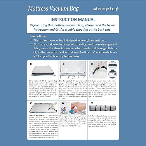 Miniatura 5 de Storage Logic Bolsa de vacío para colchón de espuma con cremallera azul, bolsa de almacenamiento de colchón, correas incluidas