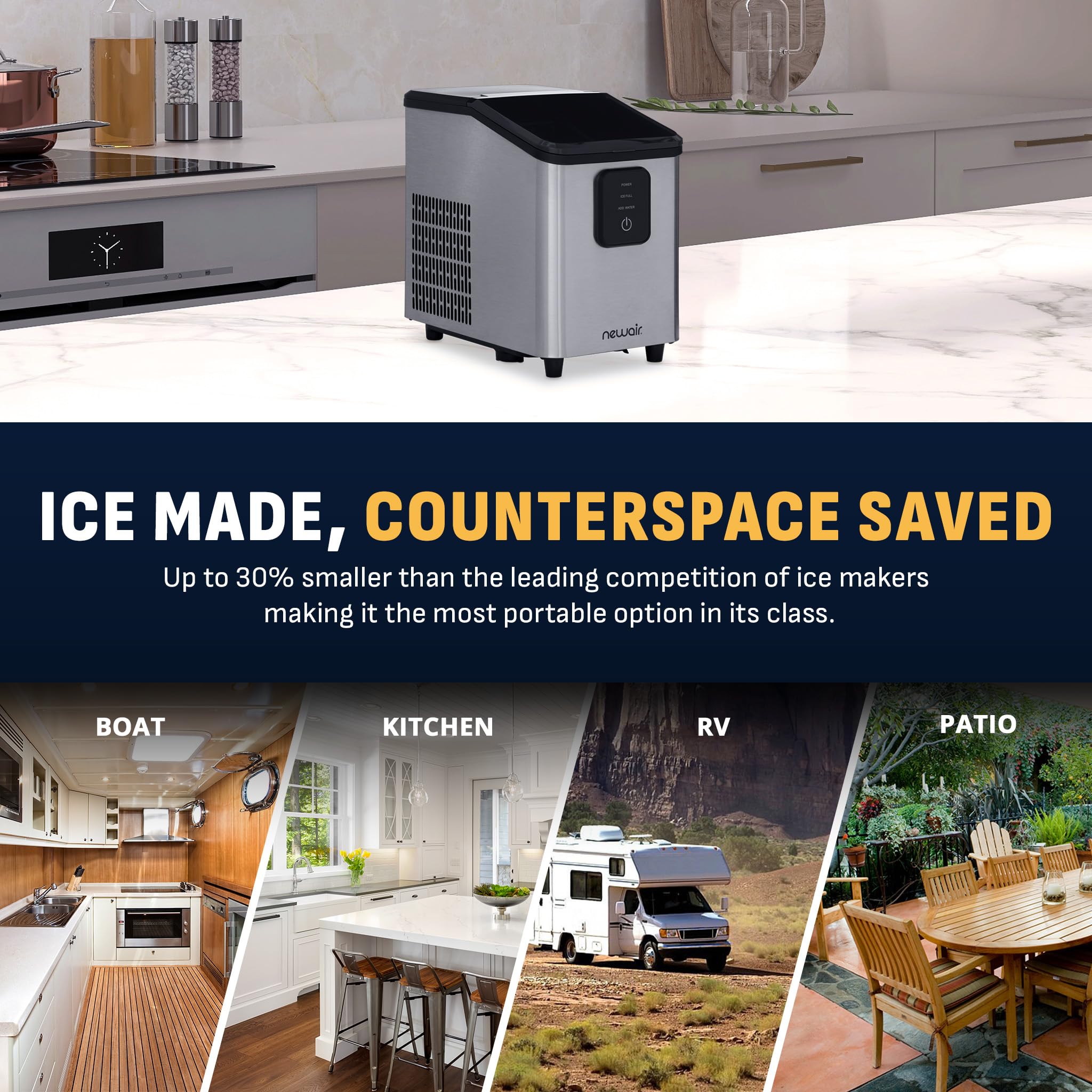 Newair Mini Bullet Ice Maker Countertop | 26 lbs/Day Portable Ice Machine | Space-Saving Ice Maker for Home, Office & RV | Stainless Steel on Fridge.com
