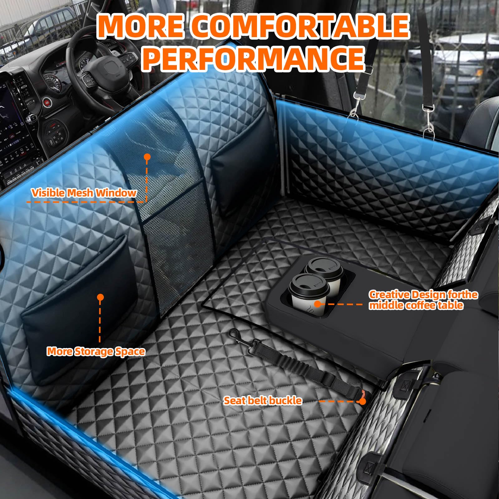 Dog Car Seat Cover-Large Space,Back Seat Extender for Dogs,Car Seat Protector,Car Seat Cover Hard Bottom Holds 400 lbs,Upgraded Material Waterproof Pet Car Bed Dog Hammock for Car, SUV,Truck - image 7