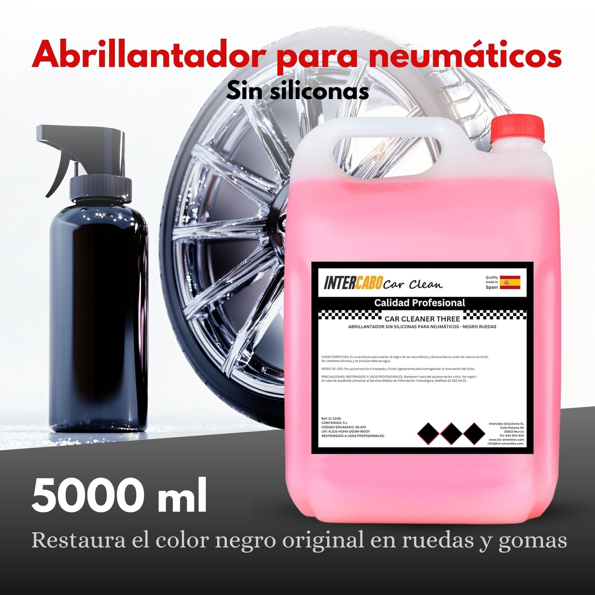 Black Wheels - Lustrant pour pneus sans silicone - Restaure la couleur noire d'origine des roues et des caoutchoucs - Utilisation professionnelle dans le nettoyage des véhicules - Bidon de 5 litres