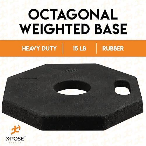 Miniatura 5 de Poste delineador de 44 pulgadas con base, paquete de 3, puntal de tráfico naranja con banda reflectante de 10 pulgadas, base de goma octogonal de 13