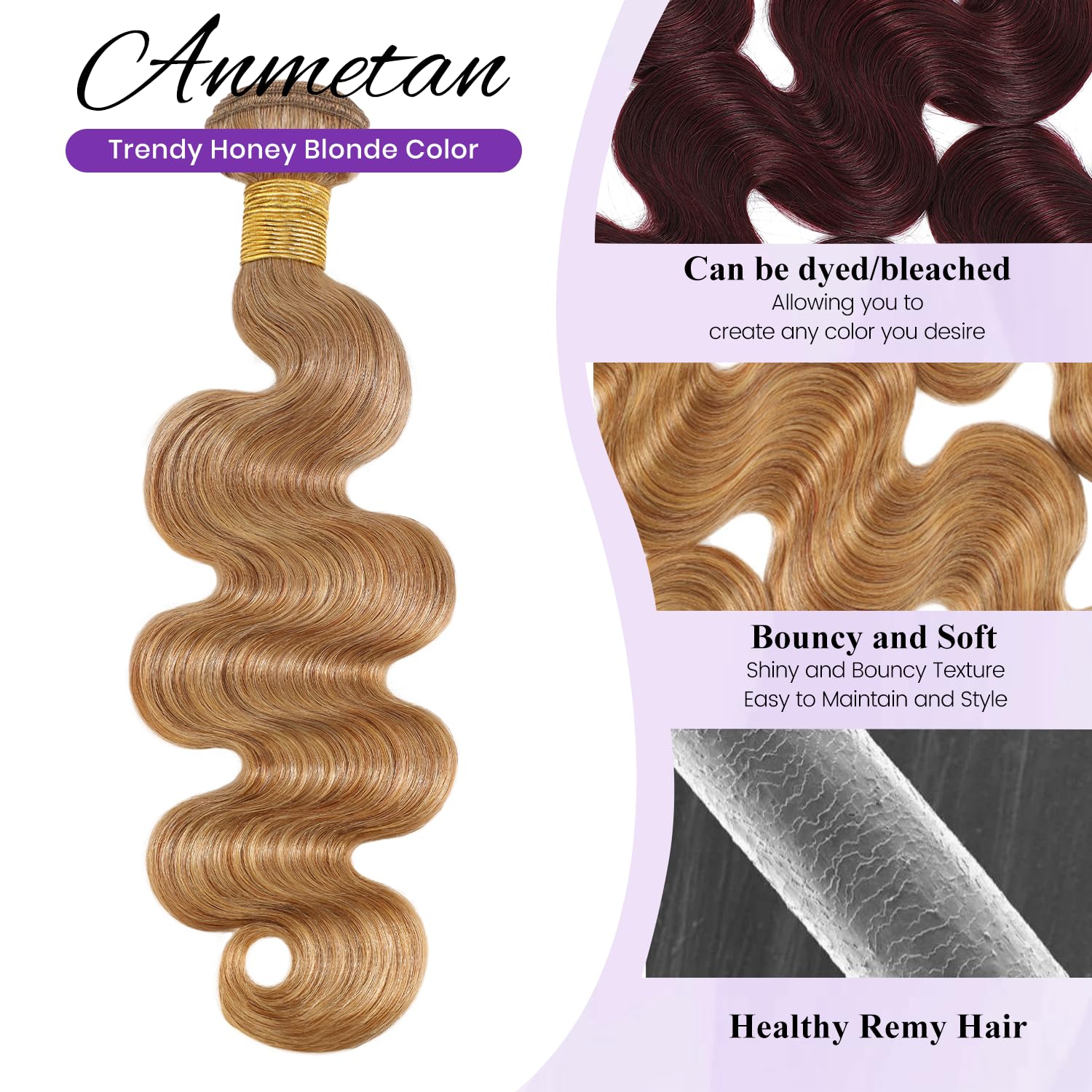 #27 Honey Blonde Bundle Human Hair Body Wave, 13A Color 27 Human Hair 1 Bundle Deal Silky and Soft 100% Unprocessed Brazilian Virgin Hair Extensions Blonde Double Weft for Black Women 16 Inch