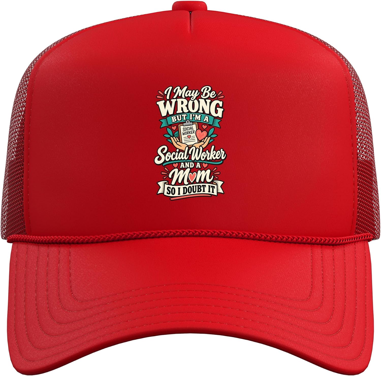 Social Worker Mom So I Doubt It Funny Trucker Hat with Adjustable Mesh Back image 2