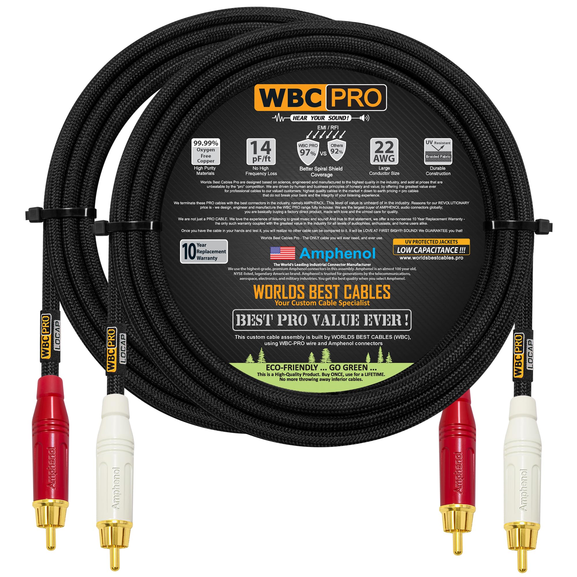 Amazon.com: 10 Foot RCA Cable Pair - WBC-PRO-LOCAP Low-Capacitance